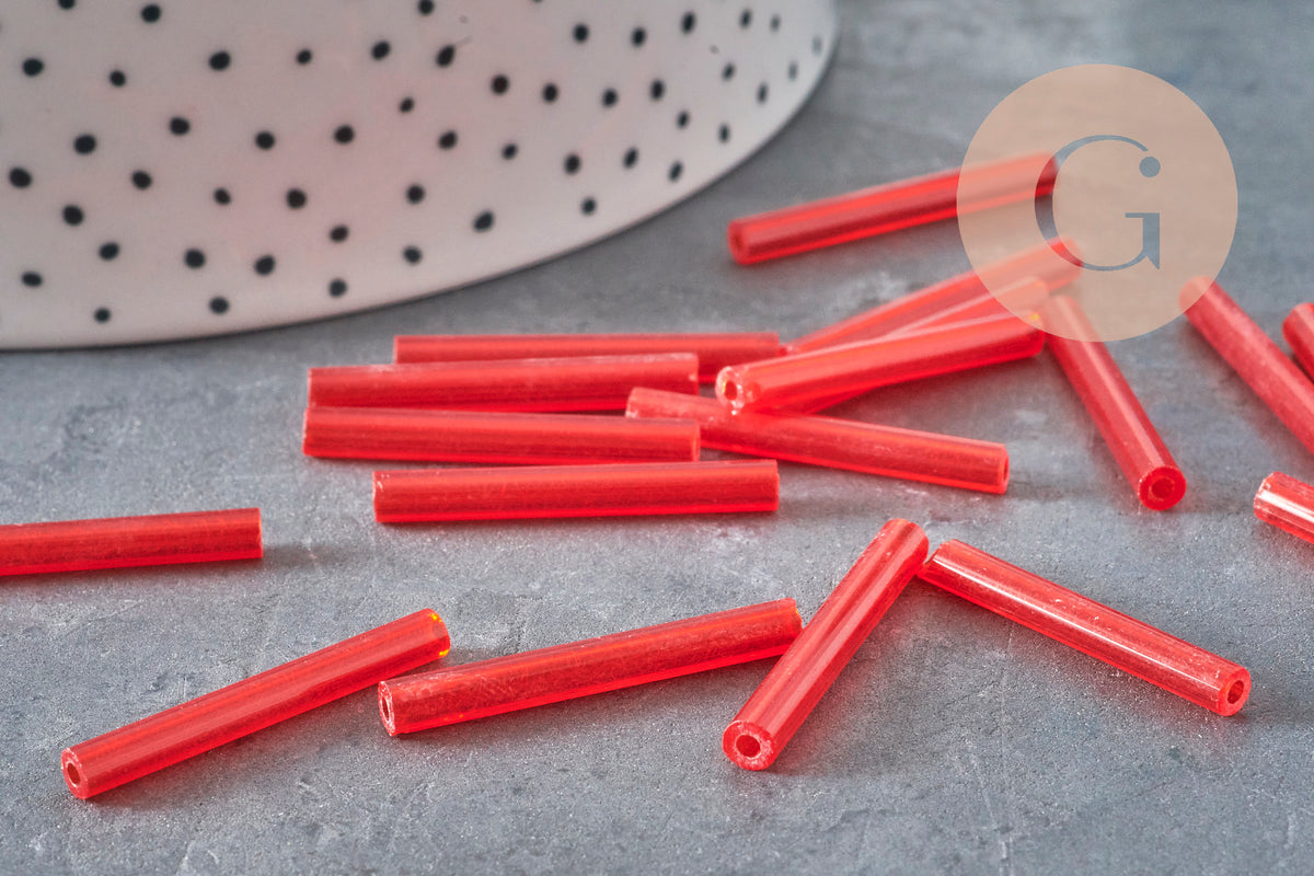 Perle rocaille in tubo, perle rocaille rosse, vetro rosso, tubo lungo, perla tubo rossa, 28mm, x 10gr G4390