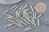 Seed beads Tube glass metallic silver 20mm x 2.5mm, long tube, silver beads, x 10gr G1163