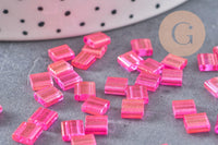 Perles rocaille carré verre rectangle Rose Fuchsia or nacré façon Tila 4.5mm 2 trous, x50 (G4451)