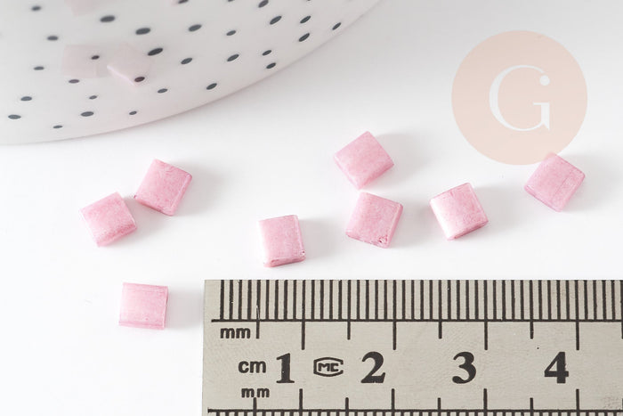 Perles rocaille carré verre rectangle rose nacré façon tila 2 trous 4.5mm, x50 (4.8GR) (G7750)