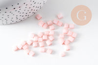 Perles rocaille carré verre rectangle saumon clair, perle carré création bracelet, perle tila,4.5mm,2 trous, x50 (4.8GR) (G5485)