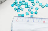 Perles rocaille verre rectangle bleu turquoise 4.5mm,2 trous, x50 (G4455)