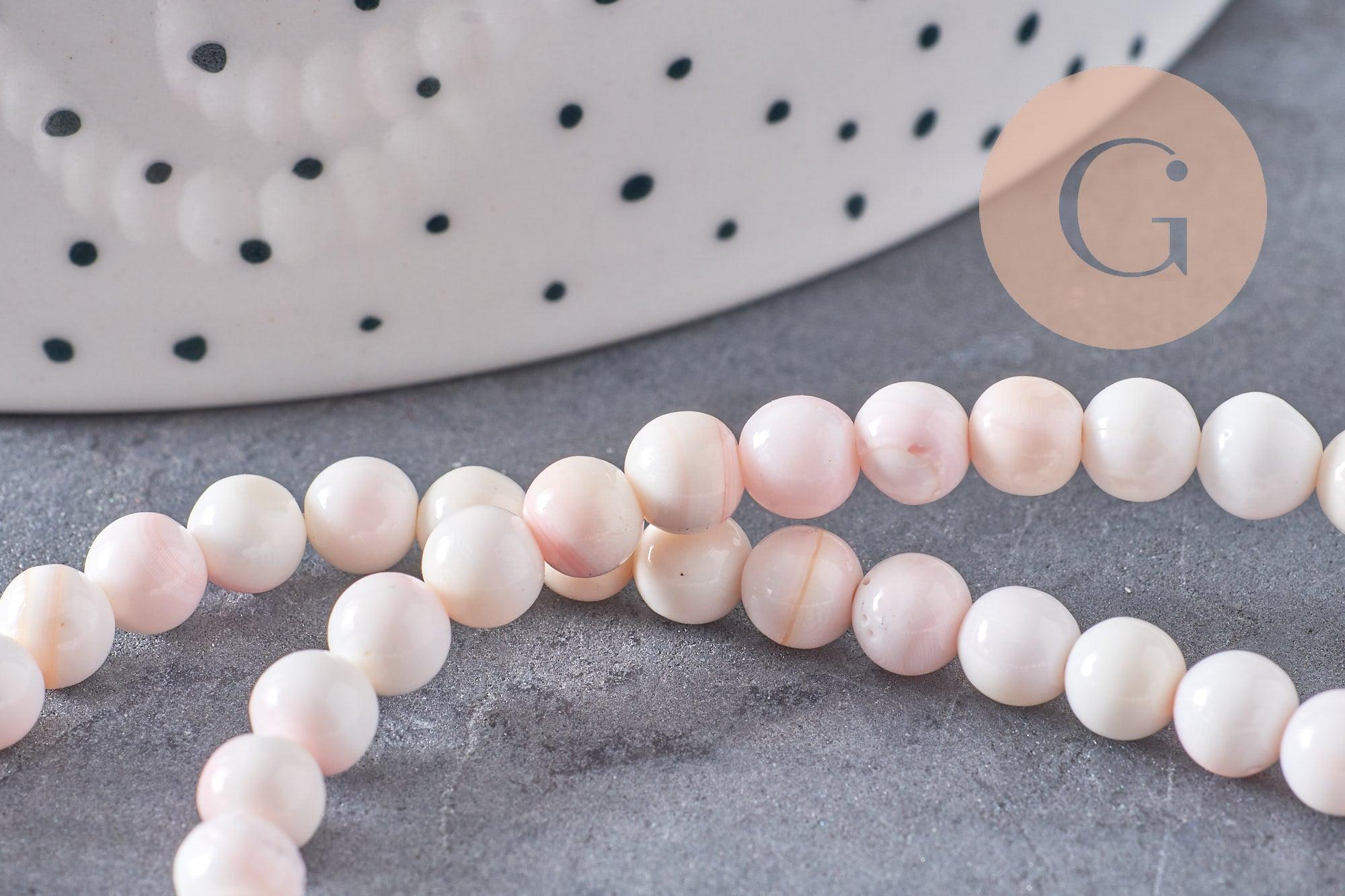 Perles ronde coquillage rose naturel ,perle ronde rose clair coquillage, 5-5.5mm, fil de 80 perles, x1 (G3844)