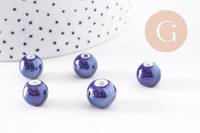 Perles ronde porcelaine bleu irisé,perle ronde bleu canard, porcelaine bleue, 1cm, x5 (G1162)