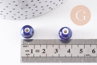 Perles ronde porcelaine bleu irisé,perle ronde bleu canard, porcelaine bleue, 1cm, x5 (G1162)