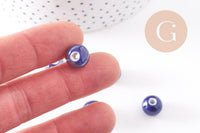 Perles ronde porcelaine bleu irisé,perle ronde bleu canard, porcelaine bleue, 1cm, x5 (G1162)