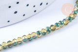 Perles rondelle cristal bicolore jaune vert irisé facette 3.5x2.5mm, x1 fil 25.4cm (G6761)