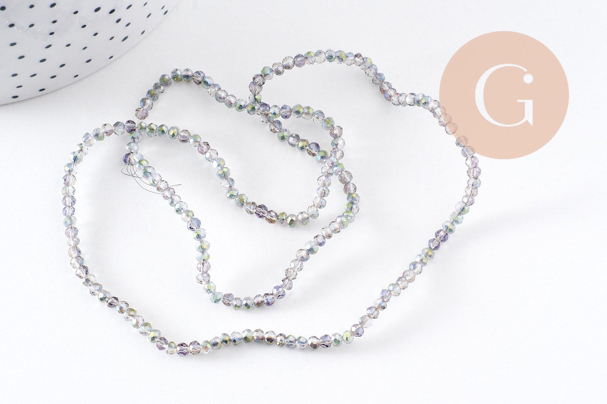 Perles rondelle gris irisé 2.5mm, x1 fil de 31cm (G0621)