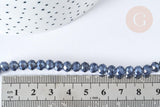 Perles rondelle verre opaque facettée gris foncé 6x5mm, DIY cristal, fil de 41cm, x1 (G8258)