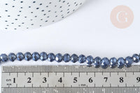 Perles rondelle verre opaque facettée gris foncé 6x5mm, DIY cristal, fil de 41cm, x1 (G8258)