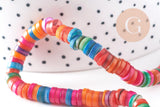 Perles rondelles coquillage naturel multicolore heishi 5-7mm,perle rondelle coquillage multicolore, création bijoux, fil de 200 perles, x1 (G5851)