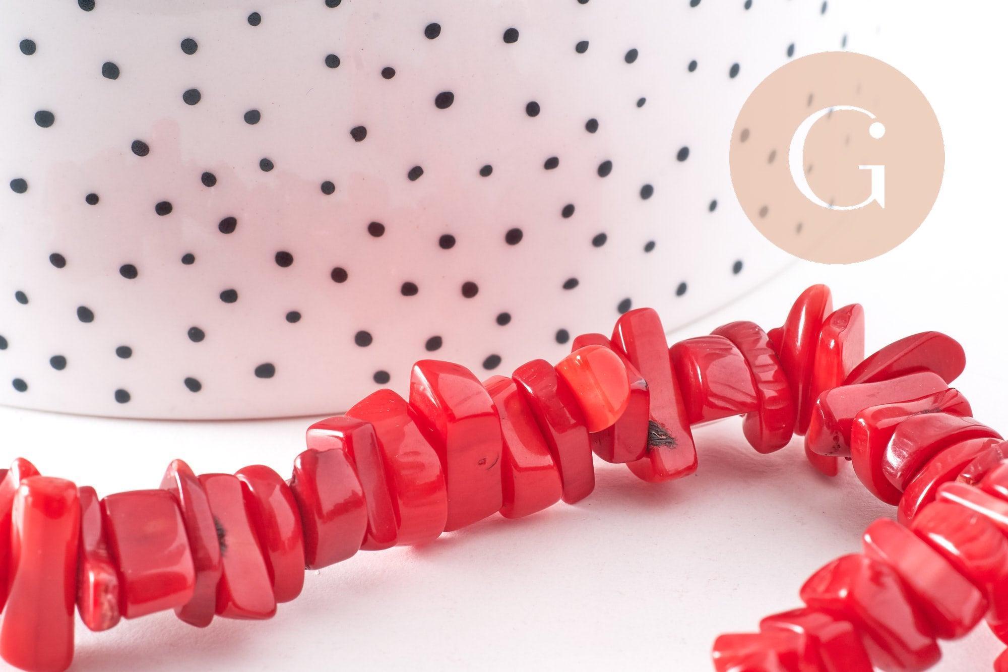 Perles rondelles corail rouge naturel 8-11mm, x1 fil de 40cm (G3536)