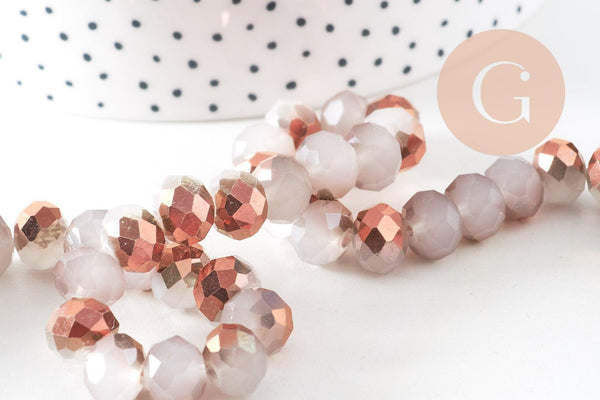 Perles rondelles cristal blanc et doré – 10x8mm, fil de 48cm x1 (G10753)