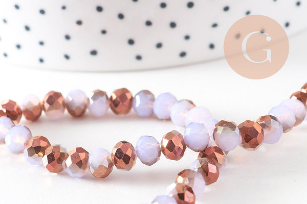 Perles rondelles cristal blanc et doré 6x5mm, fil de 38cm x1 (G10754)