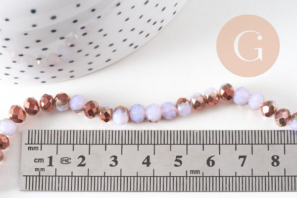 Perles rondelles cristal blanc et doré 6x5mm, fil de 38cm x1 (G10754)