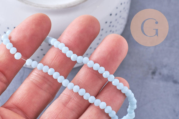 Perles rondelles cristal bleu ciel facette 4x3mm, fil de 41cm x1 (G10614)