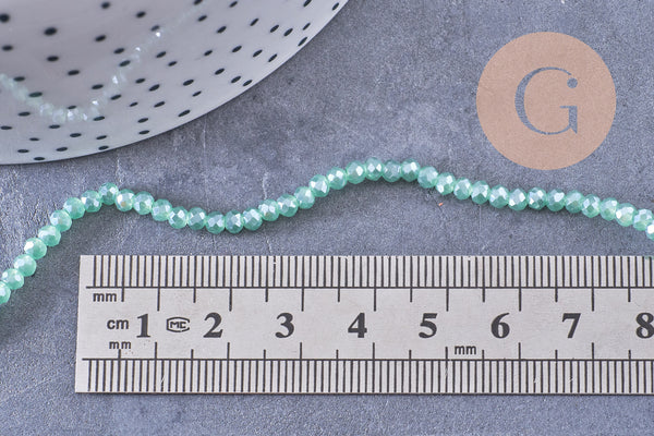 Perles rondelles cristal vert irisé 3x2mm, fil de 39-40cm x1 (G10616)