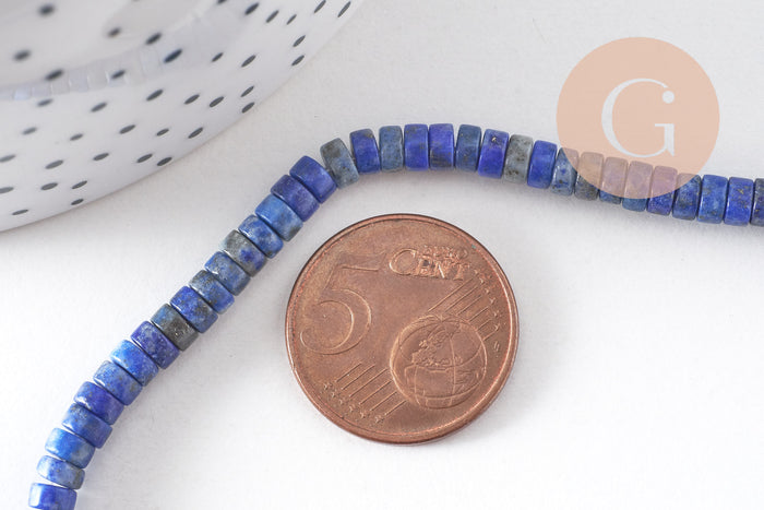 Perles rondelles heishi lapis lazuli naturel 4mm, x1 fil de 40 cm (G2767)