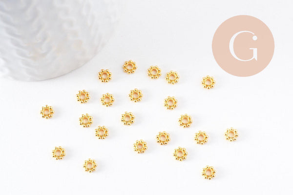 Perles rondelles intercalaires fleurs zamac doré 5mm, x50 (G10093)