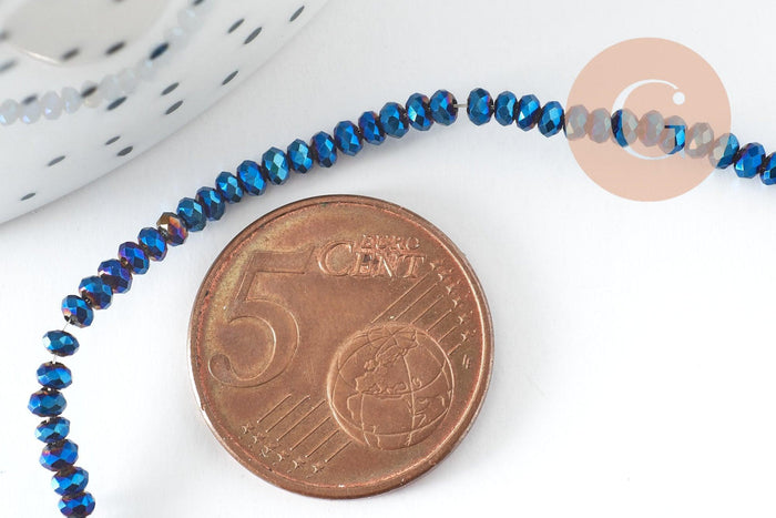Perles rondelles verre opaque facettées bleu foncé AB 2.5x1.5mm, bijoux cristal, bijou fantaisie DIY, x1 fil de 33cm (G8255)