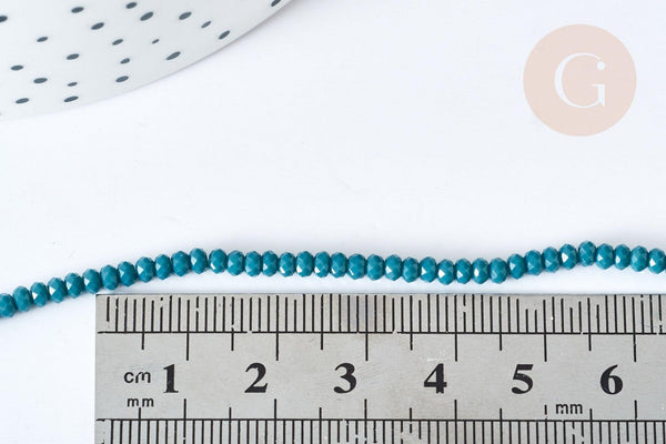Perles rondelles verre opaque facettées vert 3x2mm, x1 fil de 39cm (G8263)
