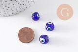 Perles rondes Mauvais Oeil bleue,perle Bijoux, perles rondes,perle verre artisanal chance pour création bijoux, 12mm, x10 (G3338)
