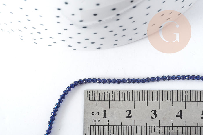 Perles rondes cristal facettées bleu 2mm ,cristal, le fil de 35cm (G9057)