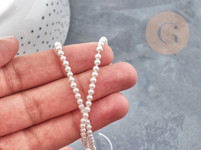 Perles rondes nacre blanche naturelle 3mm, création bijoux nacre coquillage, fil de 41cm, x1 (G9032)