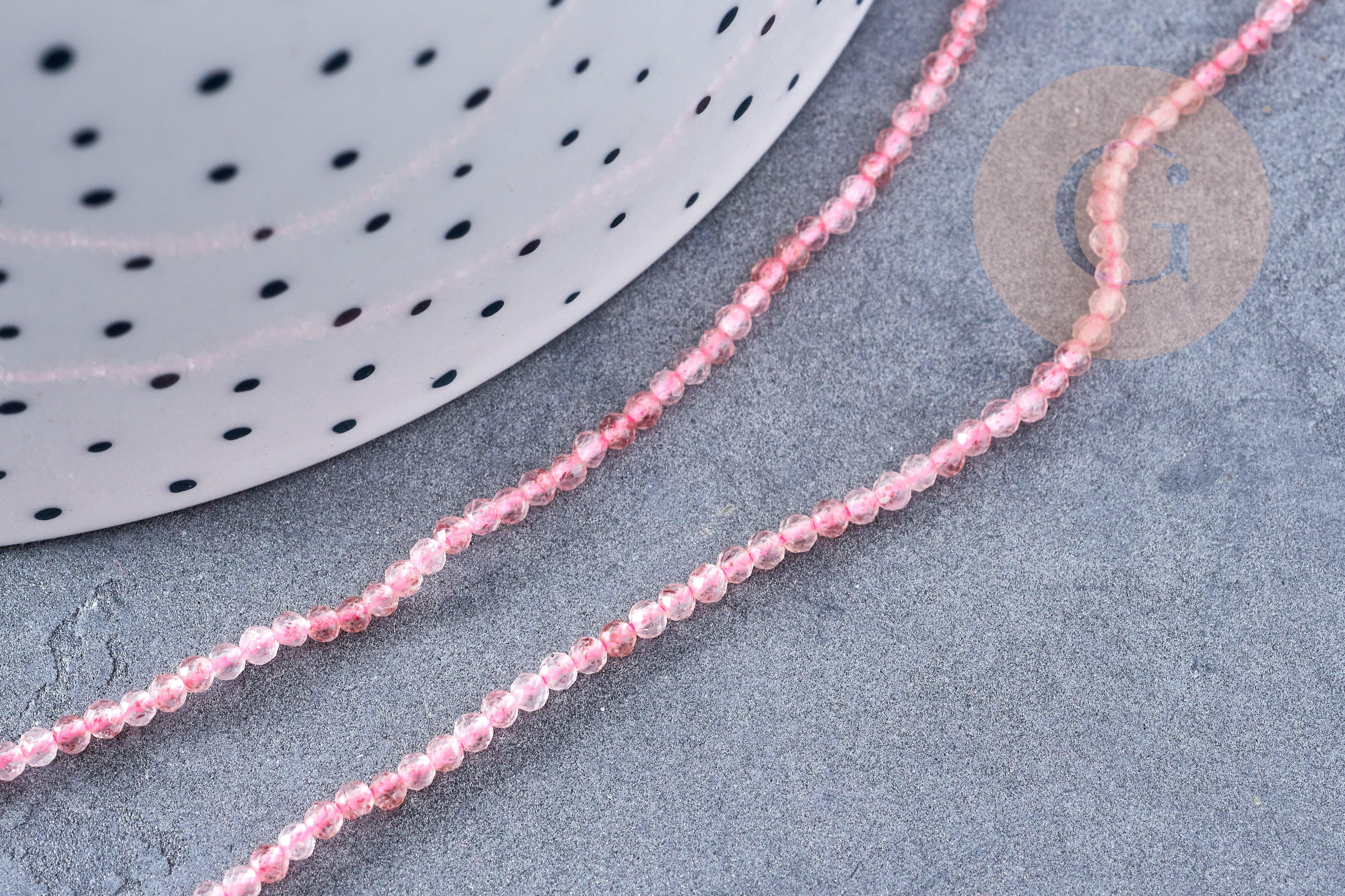 Perles rondes quartz fraise 2mm, pierre naturelle, le fil de 38cm, x1 (G8699)