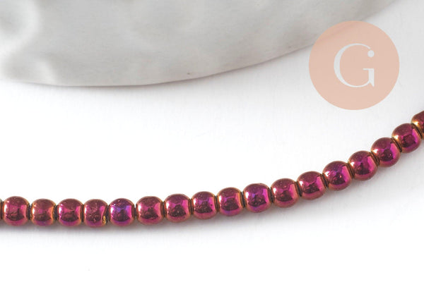 Perles rondes rose rouge métallisées verre 2,5mm, perles pour création bijoux verre, le fil de 35.8cm, x1 (G8708)