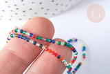 Perles rondes verre multicolore 2mm, perle verre, création bijoux cristal, fil de 38cm, x1 (G7951)