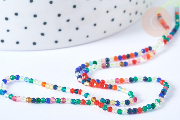 Perles rondes verre multicolore 2mm, perle verre, création bijoux cristal, fil de 38cm, x1 (G7951)