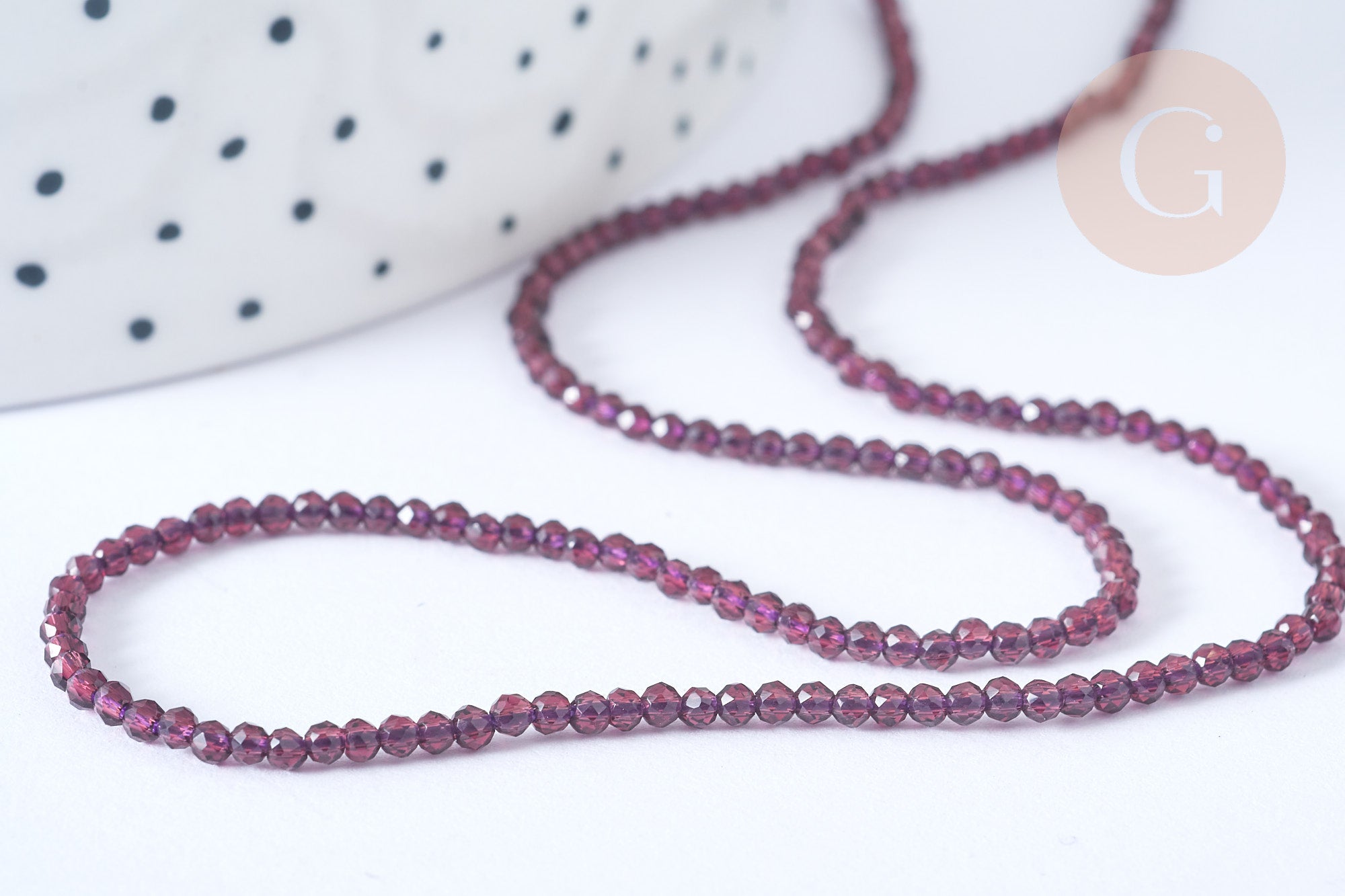 Perles rondes verre violette facettes 2mm, cristal,x1 le fil de 38cm (G7952)