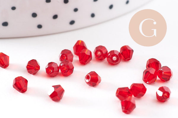 Perles toupie bicone cristal autrichien facette rouge 4mm, x20 (G7462)