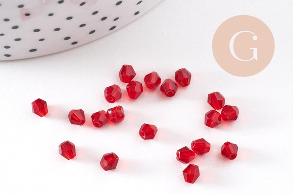 Perles toupie bicone cristal autrichien facette rouge 4mm, x20 (G7462)