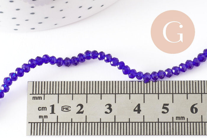 Perles toupies bleu, cristal bleu marine,Perle verre facette, 3x2mm- fil de 38 cm, x1 (G2198)
