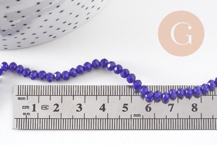Perles toupies bleu, cristal bleu marine,Perle verre facette, 4x3mm ,fil de 49 cm , x1 (G2720)
