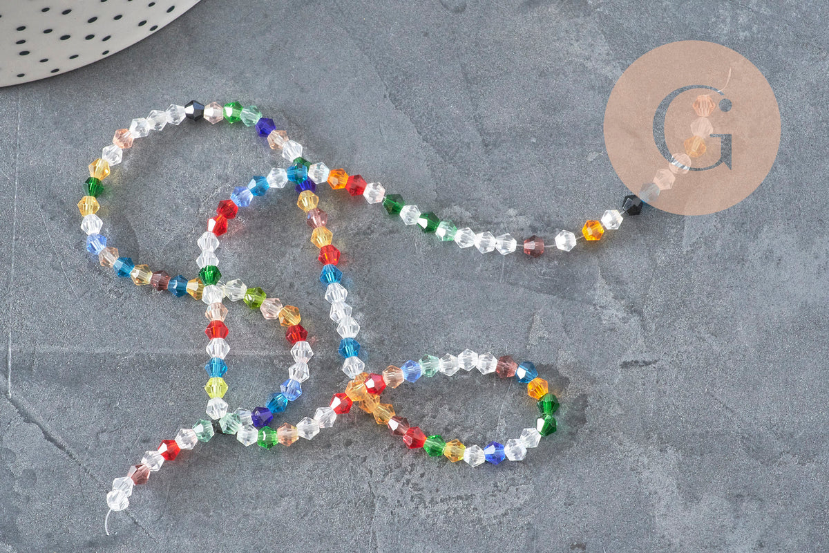 Perles toupies cristal à facette multicolore 3.8x3mm, x1 fil de 32.5cm (G11344)-Perles-Gingerlily Perles