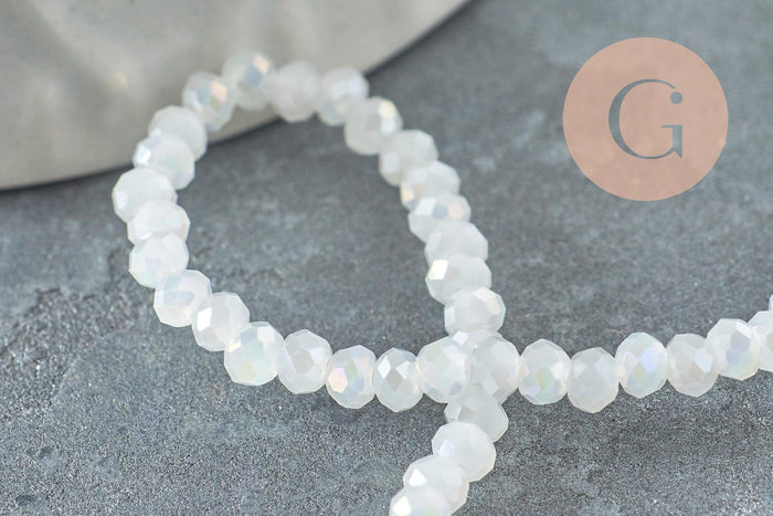 Perles toupies cristal blanc irisé facette 2.5mm, x1 fil de 40cm (G2643)