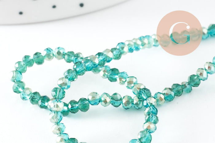 Perles toupies cristal bleu turquoise transparent irisé 3.5x2.5mm, x1 fil de 40cm (G6760)