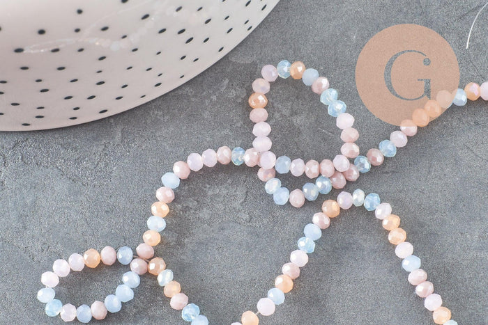 Perles toupies cristal multicolore pastel irisé 3.5x3mm, perle cristal verre facette,fil de 40cm, x1 (G6172)