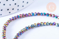 Perles toupies cristal noir irisé 3.5x2.5mm, perles bijoux, perle cristal,Perle verre facette,création bijoux, fil 25.4cm (G6754)