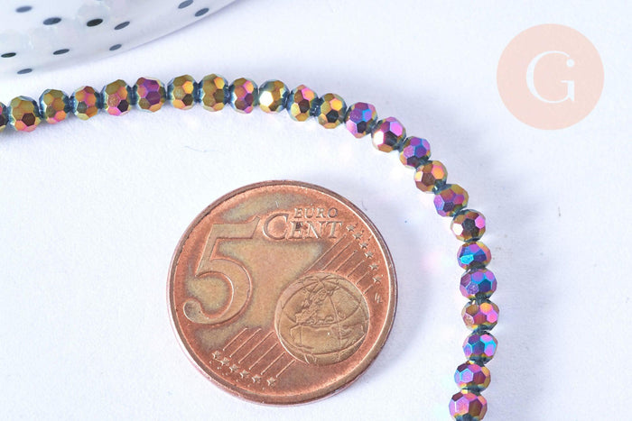 Perles toupies cristal noir irisé 3.5x2.5mm, perles bijoux, perle cristal,Perle verre facette,création bijoux, fil 25.4cm (G6754)