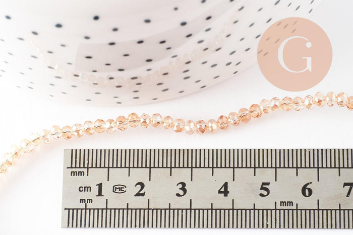 Perles toupies cristal orange transparent irisé 3.5x2.5mm, x1 fil 25cm (G8595)
