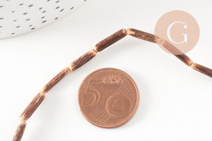 Perles tube coco nature, bois naturel, perles bois, Perles tube bois,14-19mm, fil de 38cm, x1 G0014