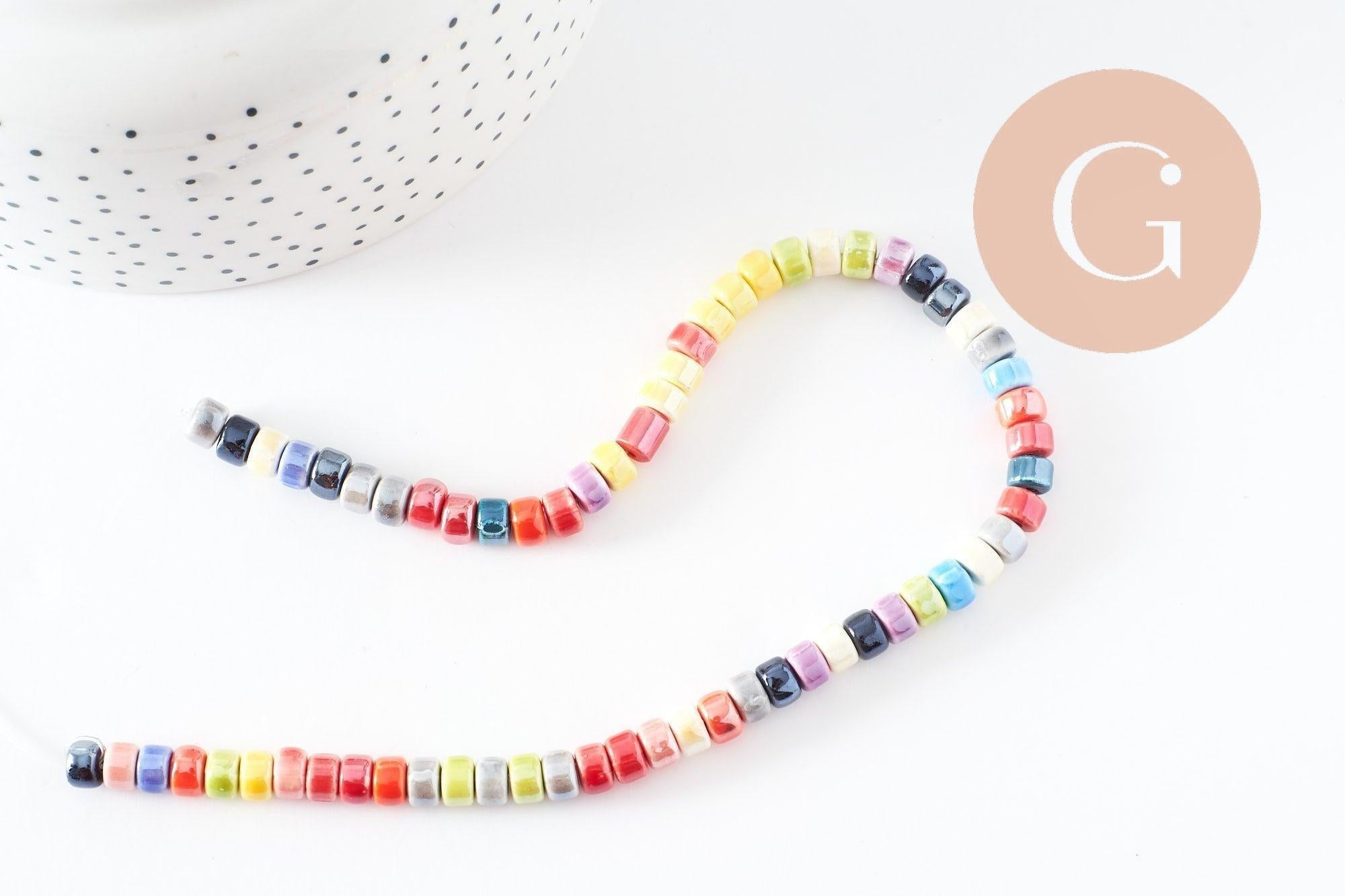 Perles tube heishi porcelaine multicolore 4.5mm, création bijoux fantaisie DIY, fil de 30cm, x1 (G9660)
