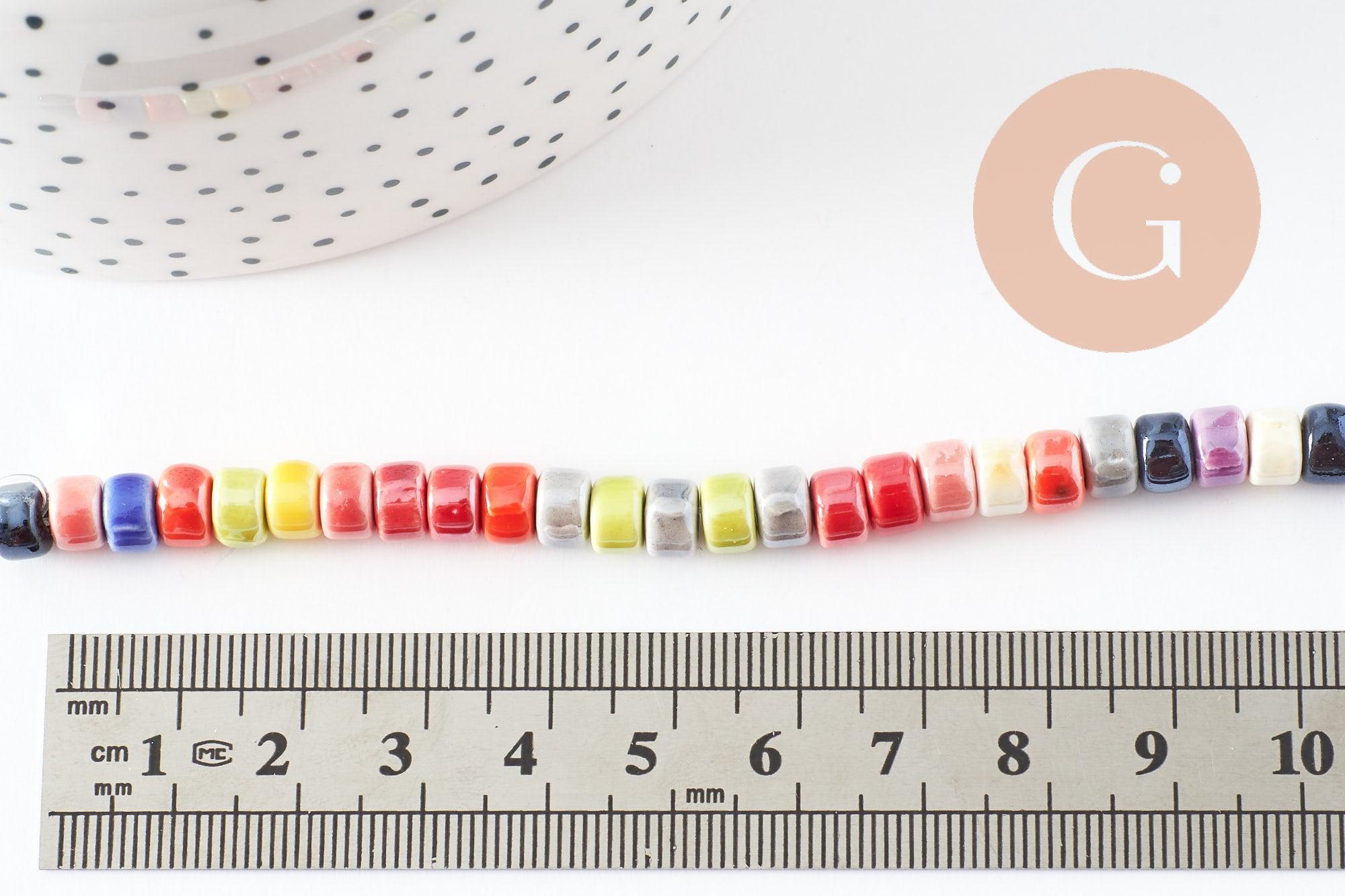 Perles tube heishi porcelaine multicolore 4.5mm, création bijoux fantaisie DIY, fil de 30cm, x1 (G9660)