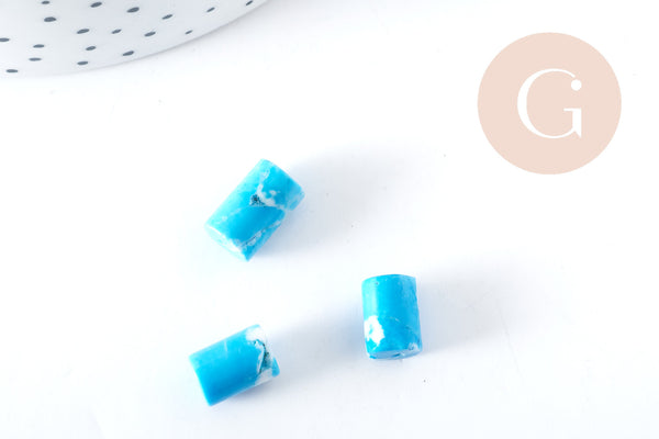 Perles tube howlite naturelle turquoise 10x7mm, x5 (G8281)