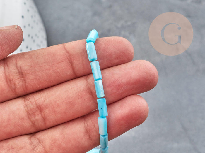 Perles tube nacre naturelle bleu 8x4mm, coquillage, le fil de 38cm x1 (G9038)