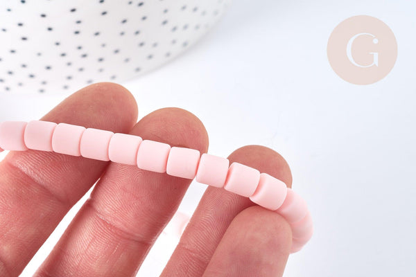Perles tube polymère rose clair 6.5x6 mm, fabrication bijoux colorés, le fil de 40cm G7193
